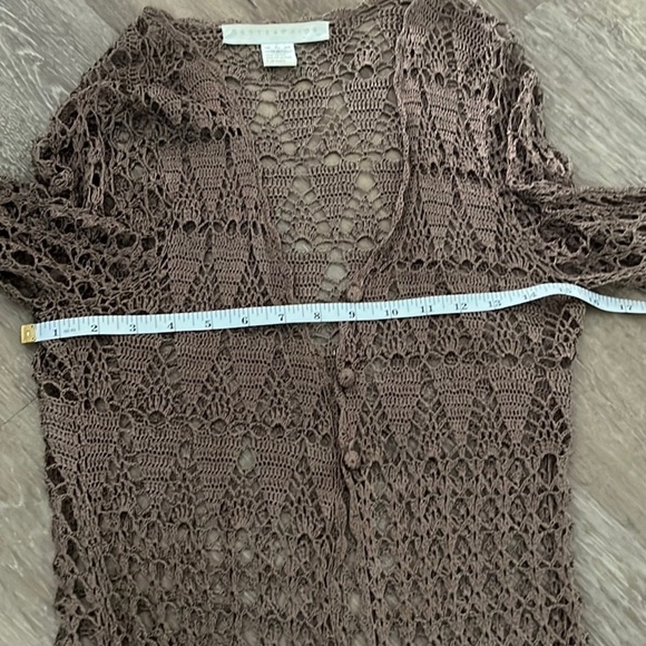 VTG Bette Paige,Crochet Long Duster in Walnut, Cardigan,Boho,Rare, EUC, Size L - Picture 11 of 14